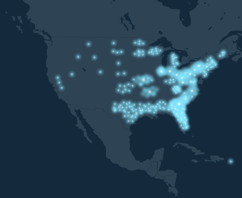 Map showing donor locations in the U.S.